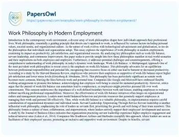 Essay on Work Philosophy in Modern Employment