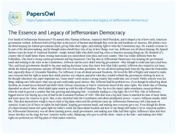 Essay on The Essence and Legacy of Jeffersonian Democracy