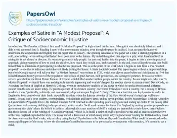 Essay on Examples of Satire in “A Modest Proposal”: a Critique of Socioeconomic Injustice