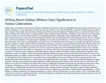 Essay on Writing about Holiday: Whitsun Day’s Significance in Festive Celebrations