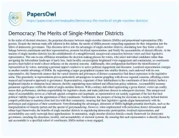 Essay on Democracy: the Merits of Single-Member Districts