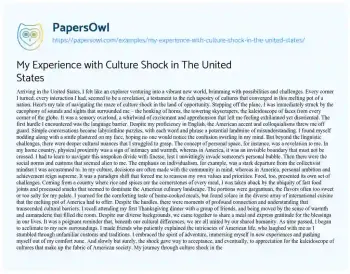 Essay on My Experience with Culture Shock in the United States