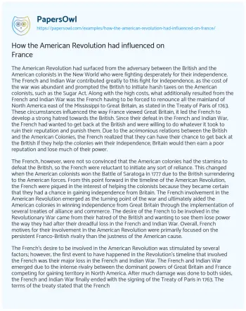 Essay on How the American Revolution had Influenced on France