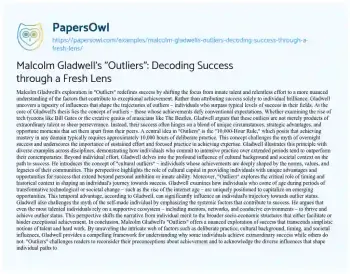 Essay on Malcolm Gladwell’s “Outliers”: Decoding Success through a Fresh Lens