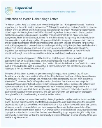 Essay on Reflection on Martin Luther King’s Letter