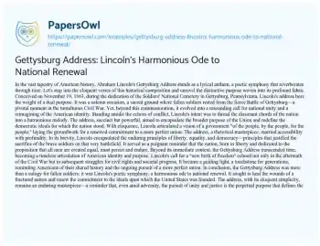 Essay on Gettysburg Address: Lincoln’s Harmonious Ode to National Renewal