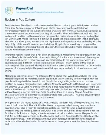 Essay on Racism in Pop Culture