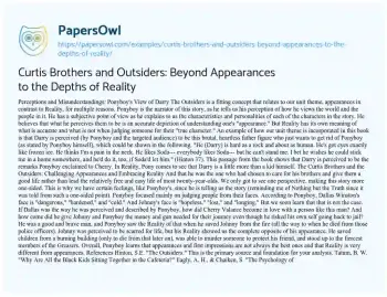 Essay on Curtis Brothers and Outsiders: Beyond Appearances to the Depths of Reality