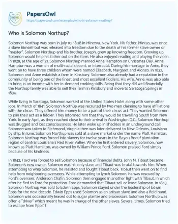 Essay on Who is Solomon Northup?