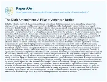 Essay on The Sixth Amendment: a Pillar of American Justice