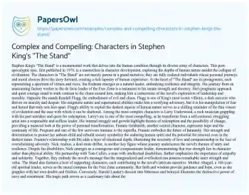 Essay on Complex and Compelling: Characters in Stephen King’s “The Stand”