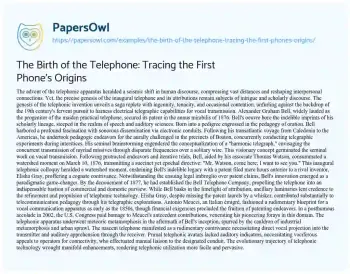 Essay on The Birth of the Telephone: Tracing the First Phone’s Origins