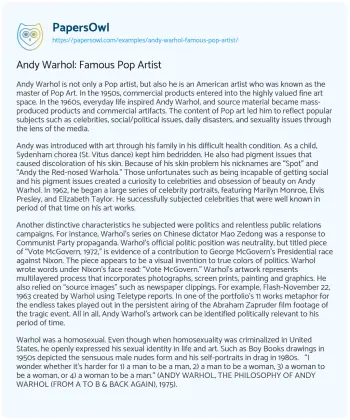 Essay on Andy Warhol: Famous Pop Artist