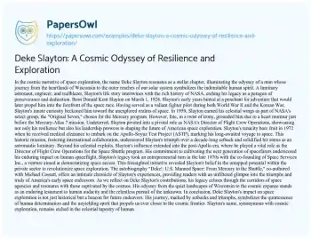 Essay on Deke Slayton: a Cosmic Odyssey of Resilience and Exploration