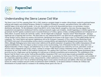 Essay on Understanding the Sierra Leone Civil War