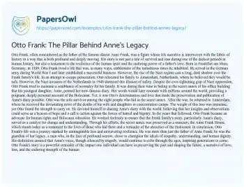 Essay on Otto Frank: the Pillar Behind Anne’s Legacy