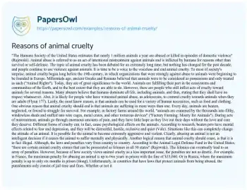 Essay on Reasons of Animal Cruelty