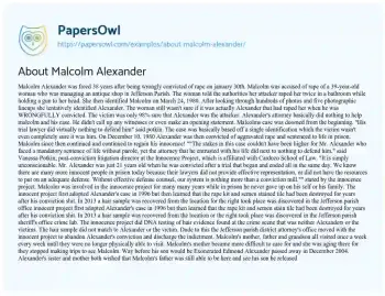 Essay on About Malcolm Alexander