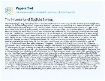 Essay on The Importance of Daylight Savings