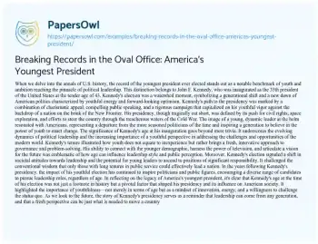 Essay on Breaking Records in the Oval Office: America’s Youngest President