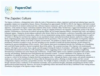 Essay on The Zapotec Culture