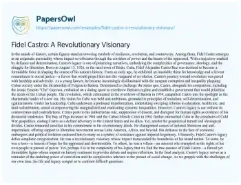 Essay on Fidel Castro: a Revolutionary Visionary