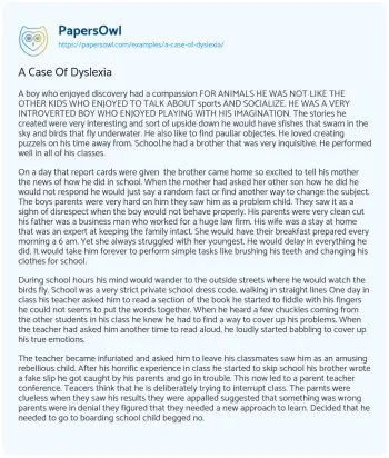 Essay on A Case of Dyslexia