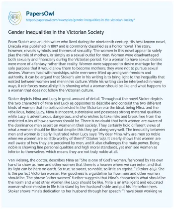 Essay on Gender Inequalities in the Victorian Society