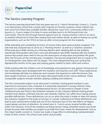 Essay on The Service Learning Program