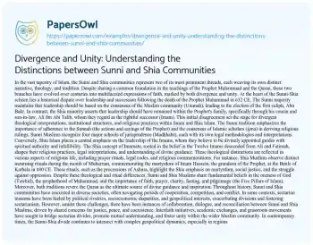 Essay on Divergence and Unity: Understanding the Distinctions between Sunni and Shia Communities