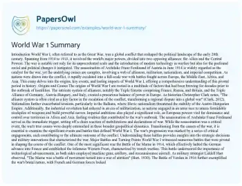 Essay on World War 1 Summary