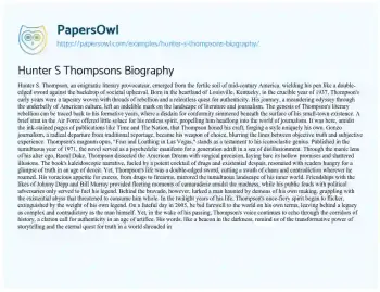 Essay on Hunter S Thompsons Biography