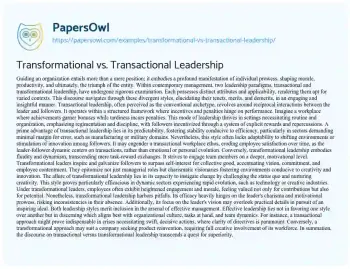 Essay on Transformational Vs. Transactional Leadership