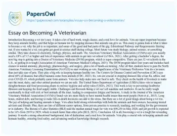 Essay on Essay on Becoming a Veterinarian