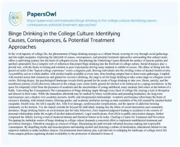 Essay on Binge Drinking in the College Culture: Identifying Causes, Consequences, & Potential Treatment Approaches