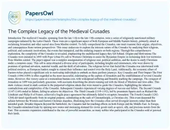 Essay on The Complex Legacy of the Medieval Crusades