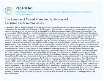 Essay on The Essence of Closed Primaries: Exploration of Exclusive Electoral Processes