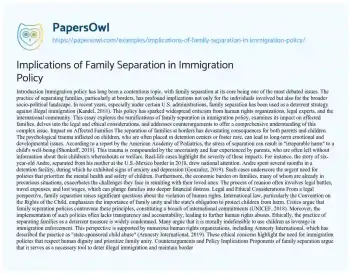 Essay on Implications of Family Separation in Immigration Policy