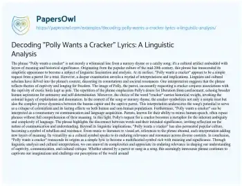 Essay on Decoding “Polly Wants a Cracker” Lyrics: a Linguistic Analysis