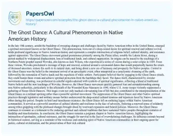 Essay on The Ghost Dance: a Cultural Phenomenon in Native American History