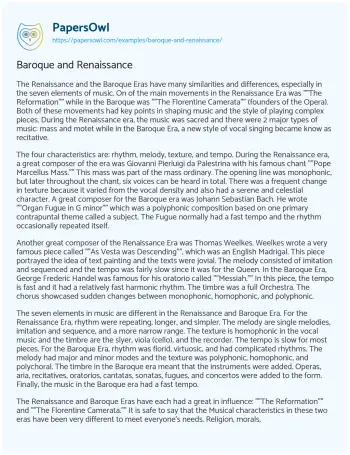 Essay on Baroque and Renaissance