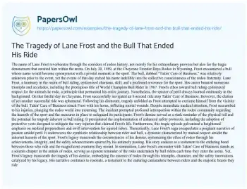 Essay on The Tragedy of Lane Frost and the Bull that Ended his Ride