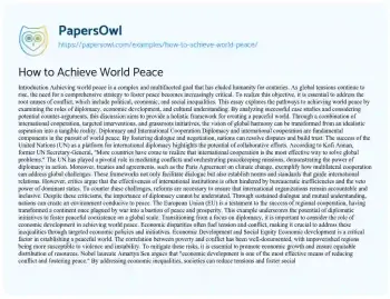 Essay on How to Achieve World Peace