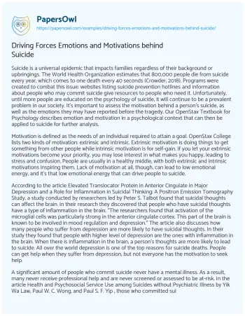 Essay on Driving Forces Emotions and Motivations Behind Suicide