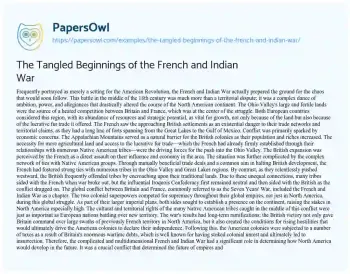 Essay on The Tangled Beginnings of the French and Indian War