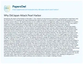 Essay on Why did Japan Attack Pearl Harbor