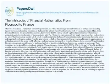 Essay on The Intricacies of Financial Mathematics: from Fibonacci to Finance