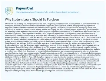 Essay on Why Student Loans should be Forgiven