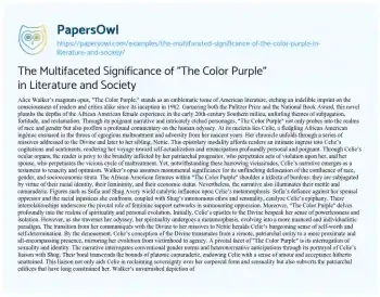 Essay on The Multifaceted Significance of “The Color Purple” in Literature and Society