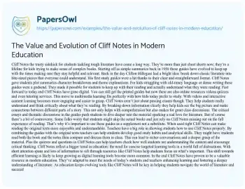 Essay on The Value and Evolution of Cliff Notes in Modern Education